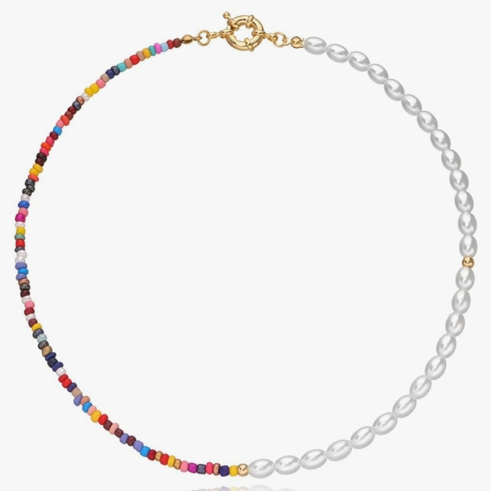 Multicolor Bead and Pearl Half-Chain Necklace